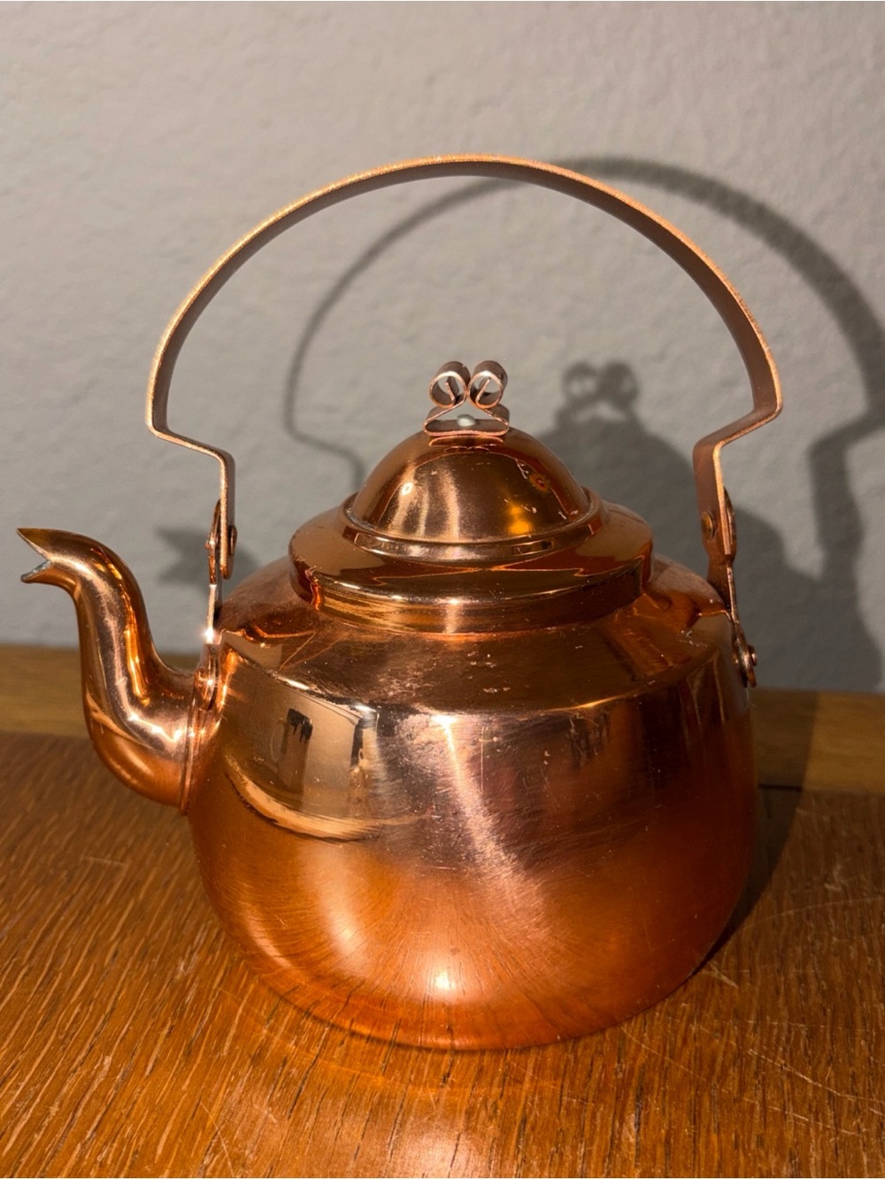 Vintage Solid Copper Tea Kettle Tin Lined 5” Miniature Rustic Farmhouse Decor